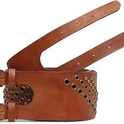 Women's Studded Handcrafted Genuine Leather Belt with Metal (Antique Brass) Buckle-picture-24