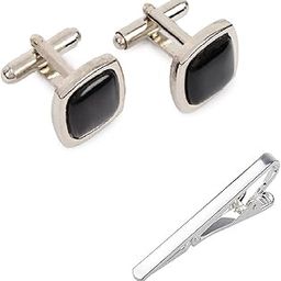 Stainless Steel Black Cufflink With Silver Tie Pin for Men – Durable, Perfect for Shirts – Includes Elegant Velvet Pouch-47