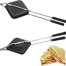 BRYFER 2 Layer Non-Stick Coated Gas Stove Compatible Hand Toaster Sandwich Maker,Sandwich Maker For Grilling & Toasting,Bread Toaster For Breakfast (Regular + Grill)-image-10