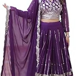 Royal Radiance: Purple Embroidered & Embellished Semi-Stitched Lehenga Choli-image-3