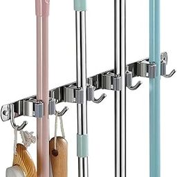 SorresaA Mop and Broom Holder Wall Mount | Heavy Duty Wall Mounted Tool Organizer with Hooks | Broom Holder for Kitchen, Garage, Garden, Bathroom & Cleaning Tools Storage (4 Slot 5 Hook)-27