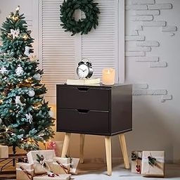 Device Bas with BROWN ART SHOPPEE 2-Drawer End Side Table With Drawer And Solid Wood Legs, Bedside Table For Bedrooms, Mid-Century Modern Drawer Storage Cabinet For Bedroom & Furniture (Brown)-picture-12