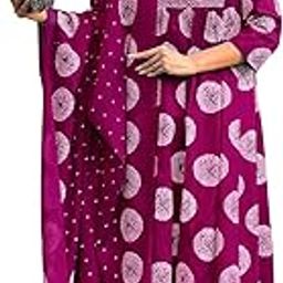 Salwar Suit With Dupatta for Women | Flared Kurta Set | Three Piece | Embroidered With Printed Work | Rayon Fabric | Dark Pink | With pant and dupattas | Calf Length-image-78