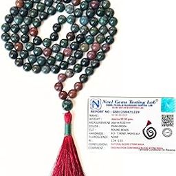 Gemaltic Healing Crystals Natural Gemstone 108 Beads Jap Mala for Meditation, Yoga, Mindfulness (Bloodstone)-image-64