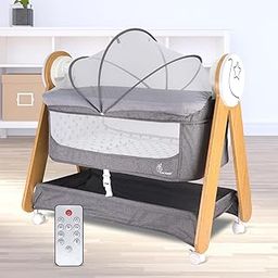 R for Rabbit Lullabies Woodsy 2 in 1 Electric Baby Cradle Convertible Cot/Bassinet with Automatic Swing, Music, Bluetooth and Smart Timer, Lockable Wheels & Storage Space for 0-12 Months Kids (Grey)-image-8
