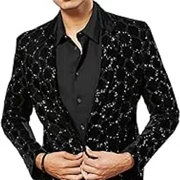 vastramay Single Breasted Men's Black Velvet Blazer-picture-39