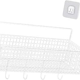 Cabinet Storage Basket Sturdy Steel Wire Basket for Fruits Vegetables Snacks White L with Hook-image-37