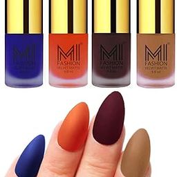 MI FASHION Velvet Matte Nail Polish Combo Pack Trendy And Stylish Colours 9.9ml Royal Blue, Orange, Wine, Dark Nude (Pack Of-4)-image-40