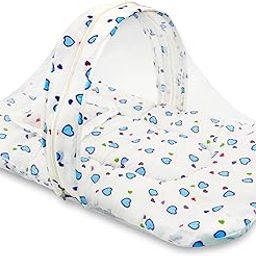 Evafly Baby Mosquito Net with Cotton Bed (Size : L73cm X W44cm Colour - White),Zip Closure & Neck Pillow,Mosquito net for Baby 0-12 Months,Heart Print, Baby Sleeping Bed-image-23