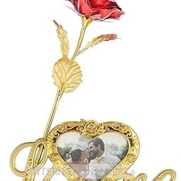 International Gift Red Rose Flower Present Golden Foil Life Long with Heart Photo Frame Love Shape Stand and Luxury Gift Box Great Gift Idea for Your Wife, Girlfriend Or Husband, Birthday Gift-image-54