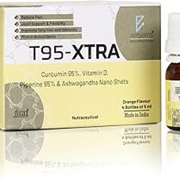 T95 XTRA Nano Shots Curcumin 95%, Vitamin D, Piperine 95% and Ashwagandha Nano Shots, Orange Flavour, 4 Bottles of 5ml | Anti inflammatory Supplement for Adults | Good For Skin & Joint pains-image-17
