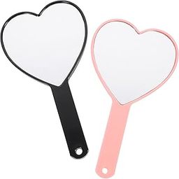 Ubervia 2pcs Makeup Mirrors, Mini Portable Travel Handheld Cosmetic Mirror Vanity Heart Shaped Mirror with Handle-image-9