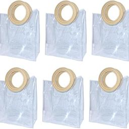 SATYAM KRAFT 6 Pcs Clear Transparent PVC Bag Goodie Bags With Round Handle Gift bag, hamper bag, Carry Bags, shopping gift bag, gift for Gifting, Packaging, Presents, Return Gifts, Birthday, Party, wedding, Festivals, Events (Cream)(Small)-image-20
