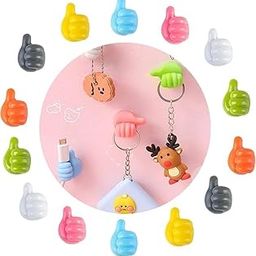 Self Adhesive Thumb Wall Hooks for Hanging, Cable Clips, No Punching Key Hook Holder, Wall Hangers Silicone Hooks Desk Wire Management, Random Color, Pack of 10-18