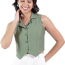 Sleeveless Crop Waistcoat | Solid Sleeveless Women's Casual Wear Tops-image-11