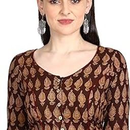 Brown & Yellow Kalamkari Hand Blocked Printed Cotton Casual Readymade Blouse-image-11