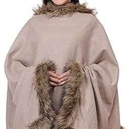 Women's Wool Blended 4side Faux Fur Wrap Stole for Winter Warm Shawl Wedding/Dinner/Party-image-16