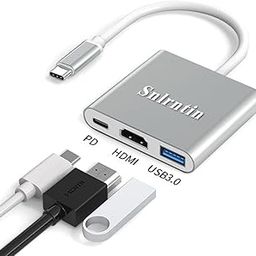 USB C to HDMI Adapter with Charging Port, 3 in 1 USB C Digital AV Multiport Adapter with USB 3.0/ 4K HDMI Output/PD 100W Charging Port for MacBook Pro, iPhone 15, S23, etc Device-23