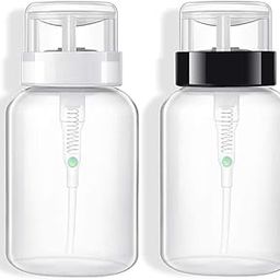 Pack of 2 Push Down Empty Lockable Pump Dispenser Bottle for Nail Polish and Makeup Remover,200ml(6.8oz),Black Top Cap-13