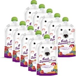SNOWIE SOFT 10 Pcs Reusable Baby Food Squeezable Pouch For Milk Juices, Portable Bottom Double Sealing Strip Design, Leak Proof Food-Grade Baby Food Storage Easy To Refill And Clean (200Ml),Purple-12