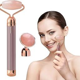 ORILEY 2 in 1 Rose Quartz Jade Roller Micro Vibrating Facial Roller Massager with Extra Eye Stone Handheld Electric Flawless Beauty Bar Skin Care Tool for Face Lift Anti-Wrinkles, Anti-Aging-image-56