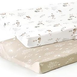 GRSSDER Stretch Ultra Soft Jersey Knit Changing Pad Cover Set 2 Pack, Change Table Pad Covers Fit 32"/34" x 16" Pads Safe and Snug, Pretty Pattern for Boys and Girls, Stylish Watercolour Rabbit-image-37