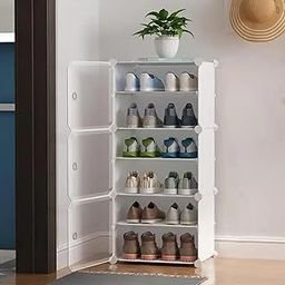 Zemic DIY Portable Shoe Rack for Home Plastic Shelves Household, Shelf Shoe Rack with Dustproof Door for Heels/Slippers/Boots for Entryway or Bedroom (White, 6-Shelf-3-Door)-16