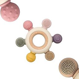 TurtleBee Baby Toy - 2 in 1 Teething Toy- Silicone & Neem Wood Teether, Chewing & Mouthing Sensory Toy for Infants (3-12 Months) - Made in India (Pink)-17