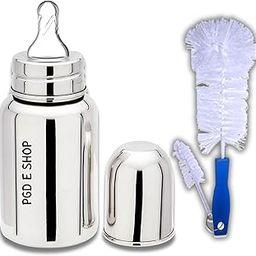 PGD Premium Mirror-Finished Stainless Steel Baby Feeding Bottle (150ml) Anti-Colic Medium-Flow X 1 Silicone Nipple for Newborns, Infants, Toddlers, and Children 0-3 Years with (Cleaning Brush)-picture-11