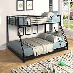 Bunk Bed Twin Over Full Sturdy Steel Metal Bed Frame with Flat Ladder and Guardrail for Children/Teens/Adults (Black)-10