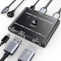 USB Type C KVM Switch 4K@60Hz, 2-Port Type C to HDMI Switcher for 2 USB-C Port Laptops Share 1 HDMI Monitor and USB Devices, with Wired Remote and USB-C Cable-18