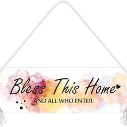 Blue Finch Bless This Home And All Who Enter Wooden Door Sign Hanging Welcome Porch Wall Sign Housewarming Gift for Kitchen Entryway Front Door Hanging Decor-image-98