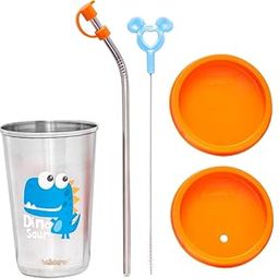Adore Advanced Bliss Printed Stainless Steel Tumbler with Straw & Lid - Conical Vacuum Cup 300 ml (Orange)-image-28