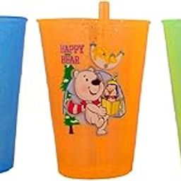 PUTHAK 3 PCS Cartoon Printed Straw Cup, Baby Straw Glass with Attached Straws, 250ml Special Supplies Juice Bottle for Infant Feeding, Drinking Needs (Multicolor)-image-49