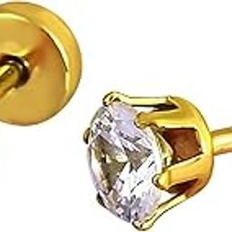 Cubic Zirconia Stud Earrings, Stainless Silver Earning | Round Brilliant Cut Mens Earning || Men Earning-image-54