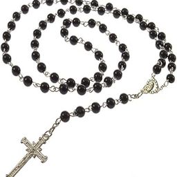 Religious French catholic Rosary With Center Cross Black Silver Metal For Women And Men-image-37