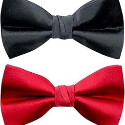 Premium Satin Bow Tie Combo for Men | Adjustable Neckband for Perfect Fit | Handcrafted Bow Tie for Suits, Blazers & Tuxedo for Formal Events & Weddings (Pack of 2) (Black & Red)-image-94