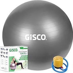 GISCO Anti-Burst Rubber Gym Ball (85cm, Grey) for Exercise with Free Foot Pump | Workout Yoga Ball for Women and Men | Swiss Ball for Balance & Stability Training, Yoga, Birthing Ball for Pregnancy-image-59