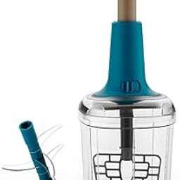 AASIFH Manual Vegetable Chopper, 1100ml Capacity, 2 in 1, Stainless Steel 6 Blades, Turquoise-picture-1