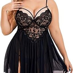 Designer Lace Babydoll Nightwear for Women Elegant Dress Adjustable Straps Lace Nighty with G-String-image-6