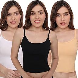 Women Non Padded Cotton Short Slip Camisole, Black/White/Beige (Pack of 3) Size XS to L-image-74