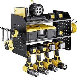 TRZZ Power Tool Organizer Wall Mount, 3-Layer Drill Holder with 2 Side Pegboards, Cordless Drill Rack with 4 Hooks, Efficient Storage for Workshop, Garage, and Tool Room (Black)-image-43