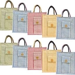 Gift Bags with Stripes designed Jute Fabric | Return Gift Bag Lunch Box Bag | Gifting Bags for Wedding, Housewarming and Baby Shower | Thamboolam Bags for Women in Bulk Pack of 10-image-83