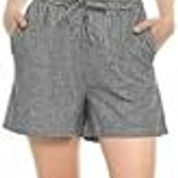 Women's Check Drawstring Shorts, Black and White, Casual Cotton-56