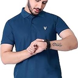 Men Solid Polo Neck Poly Cotton Grey T-Shirt-image-46