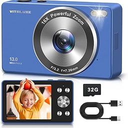 Vitaluxe Digital Camera, 4K Children's Camera 13MP Point and Shooting Digital Cameras with 32GB SD Card 16x Zoom, 2.83 Inch Portable Vintage Small Camera for Children Boys Girls Teenagers Blue-picture-4