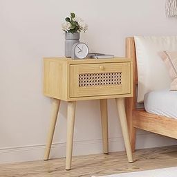 Amazon Brand - Umi Bedside Table with Rattan Openable Door for Bedroom End Table Sofa Side Table Nightstand Table with Legs for Living Room Office Small Spaces-picture-21