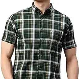 majestic man Slim Fit Short Sleeve Checked Pure Cotton Casual Shirt-picture-5
