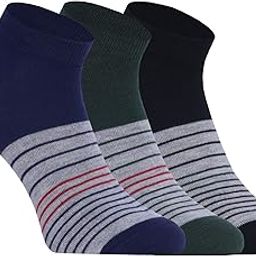 Men's Colorful Striped Design Socks I Ankle Length Combed Cotton with Soft Breathable I Non-Slip Grip, Comfortable Free Size I Perfect for Casual Gym Sports Running & Activity Wear – Set of 3-15