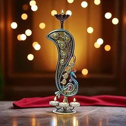Kraftskala Handcrafted Peacock Tealight Candle Holder – Iron Tabletop Showpiece for Home Decor & Office | 17 Inch T-Light for Diwali Navratri Festival Gift-image-30